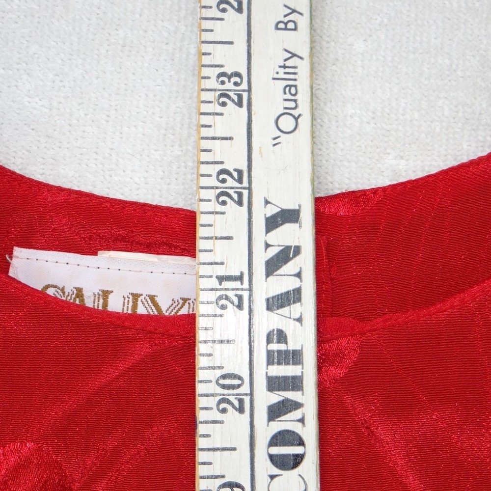 Vintage Galina Red Satin Polka Dot Jacquard Top and Midi Skirt Set Size 10 - Picture 7 of 12
